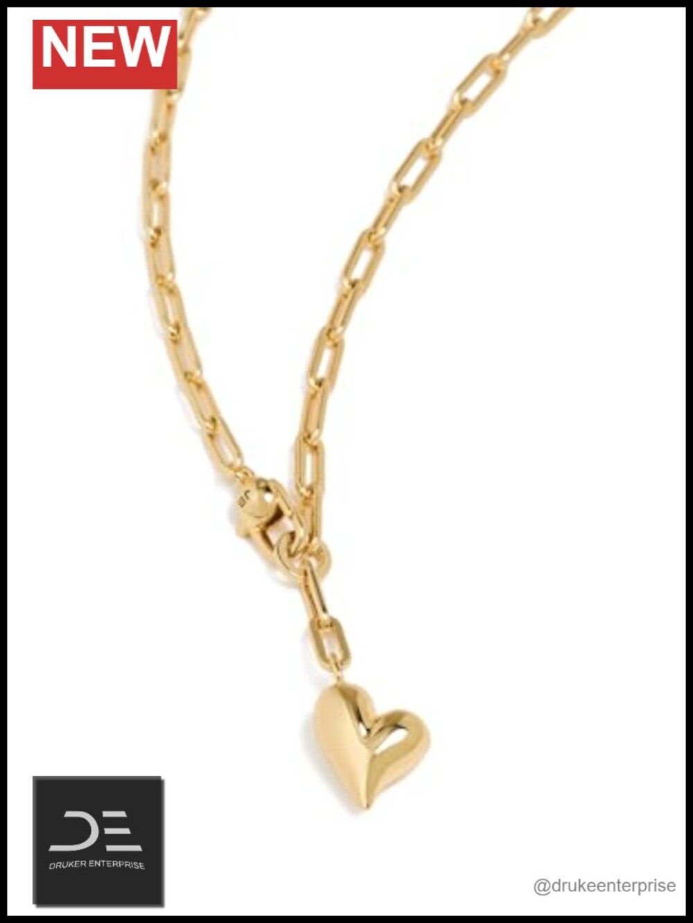 Gold Plated Puffy Heart Chain Necklace 14k Gold Finish Statement Jewelry